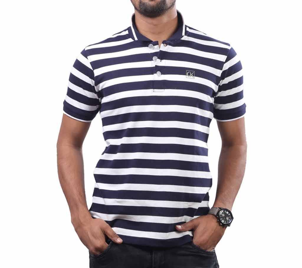 Mens half sleeve striped polo shirt 