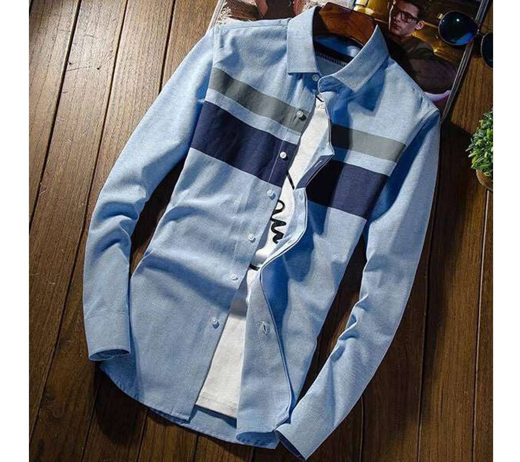 Sky Blue Cotton Casual Shirt  For Men