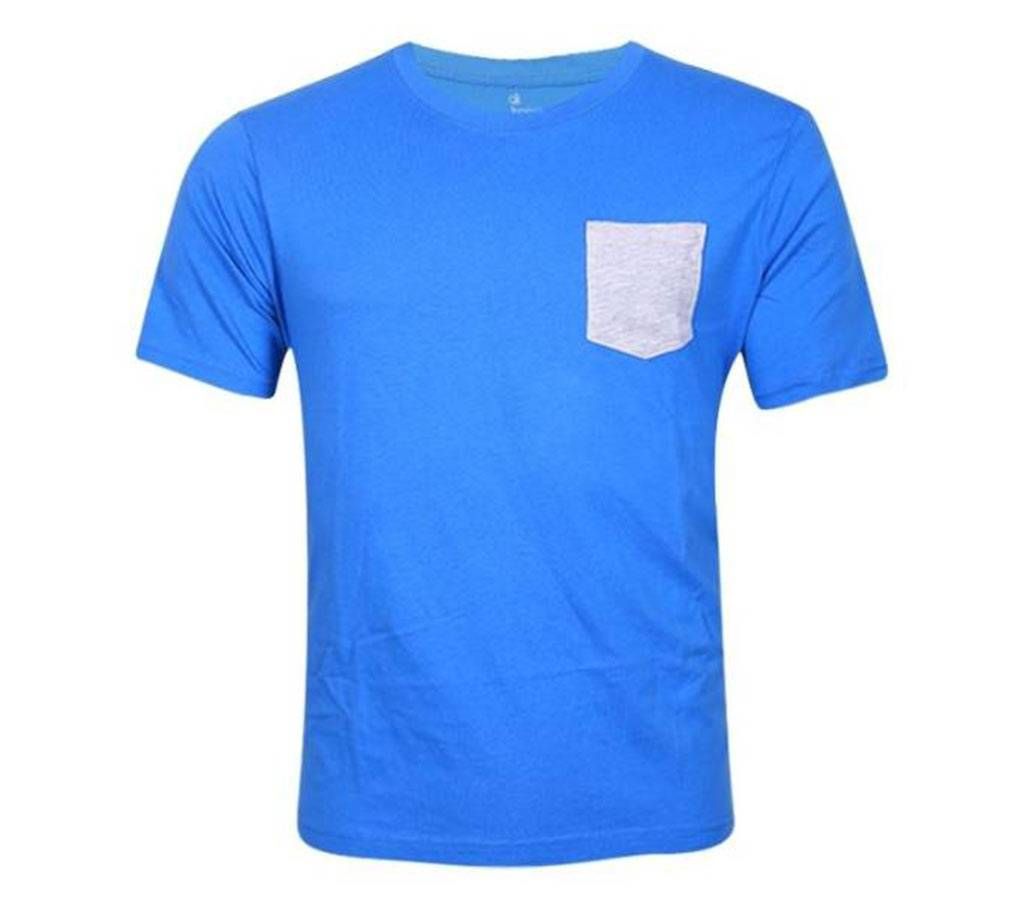 Blue Cotton Short Sleeve T-shirt For Men
