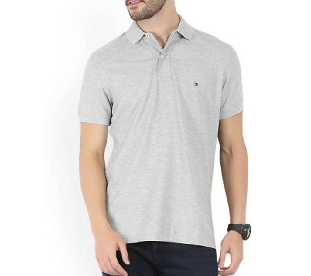 Solid Men's Polo Neck Grey Shirt