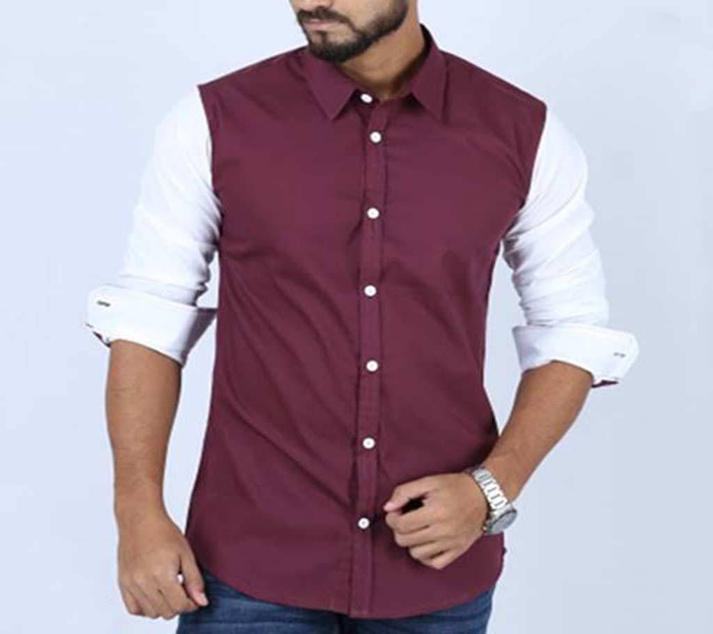 Maroon Full Sleeve Cotton Shirt For Men