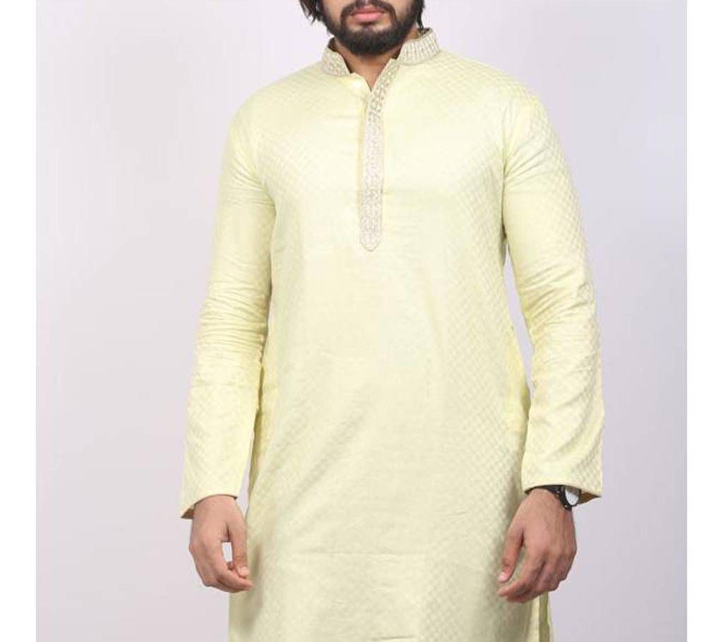 Yellow Solid Colour Cotton Panjabi For Men
