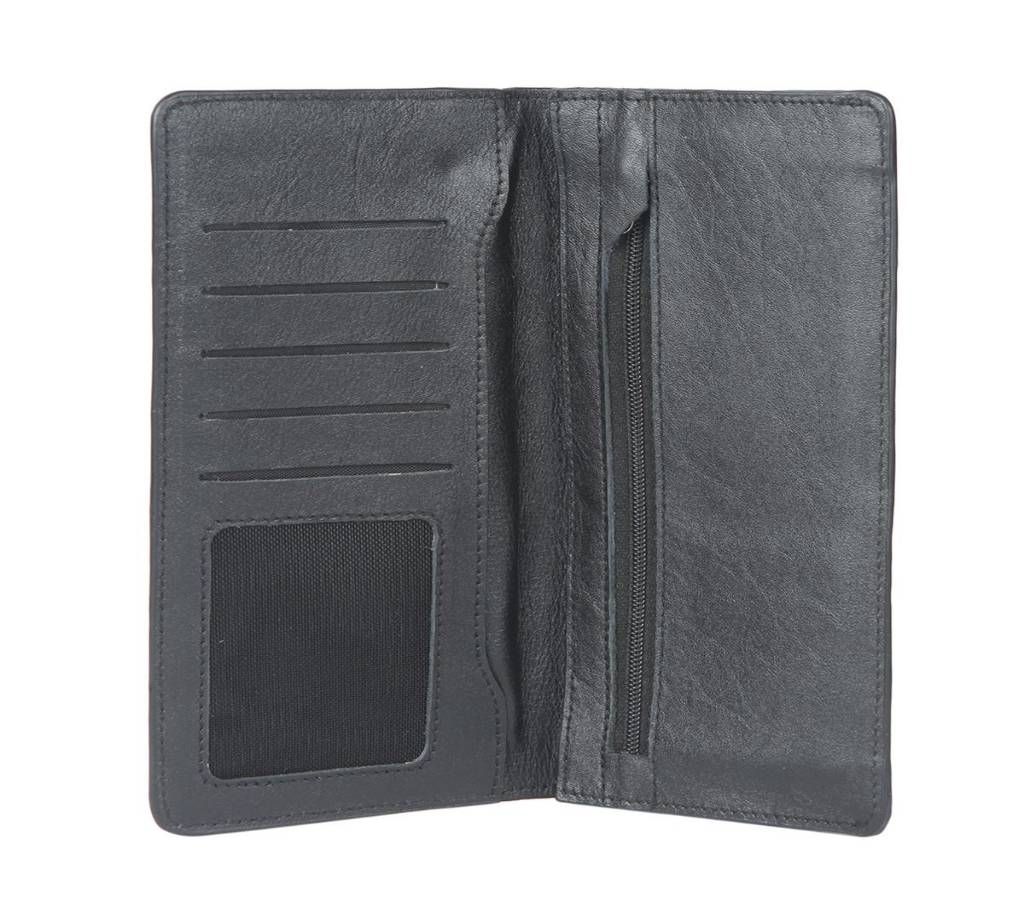 Black Leather Long Wallet Cum Mobile Holder For Men