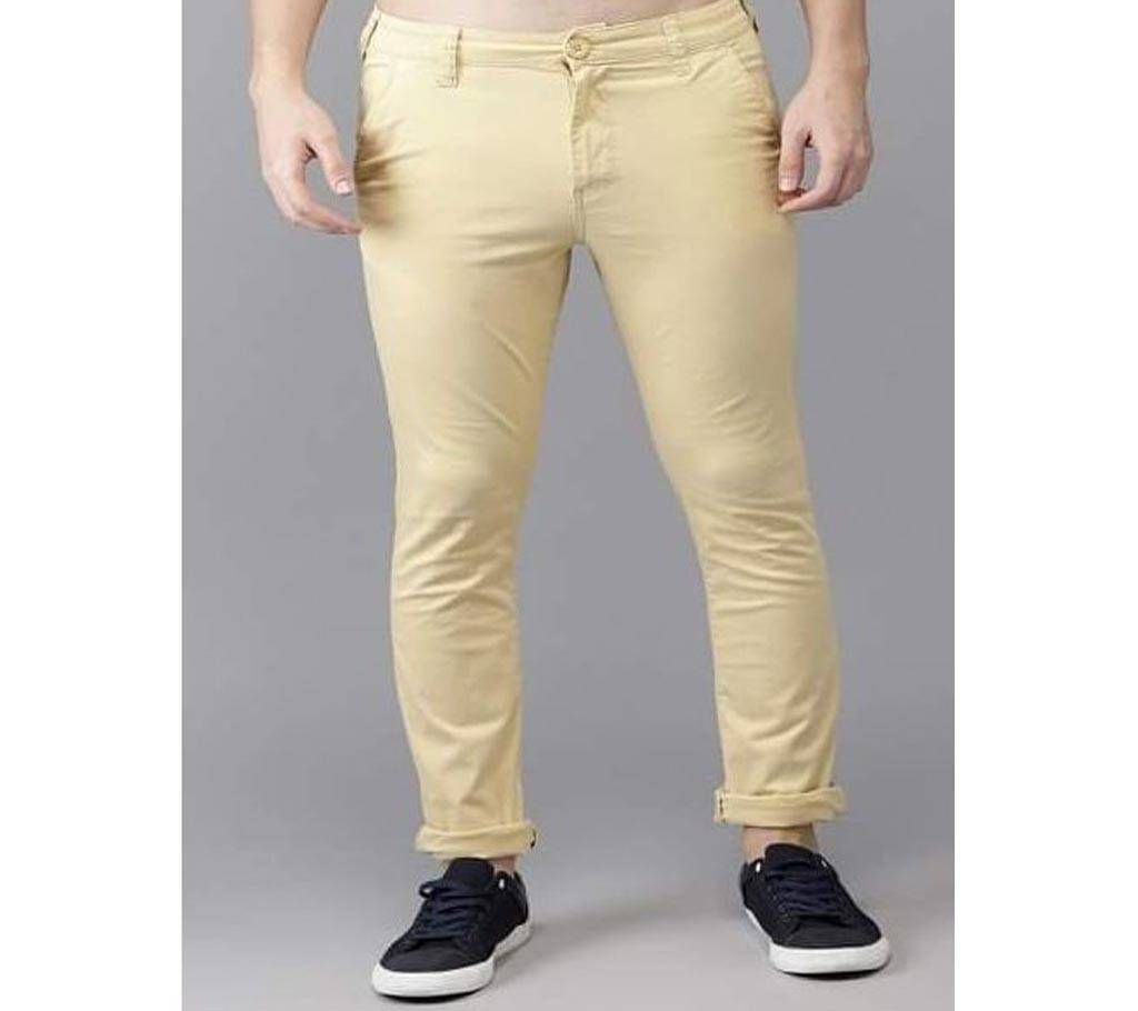 Men gabardine chinos full pants slim fit  cream  BBF1406