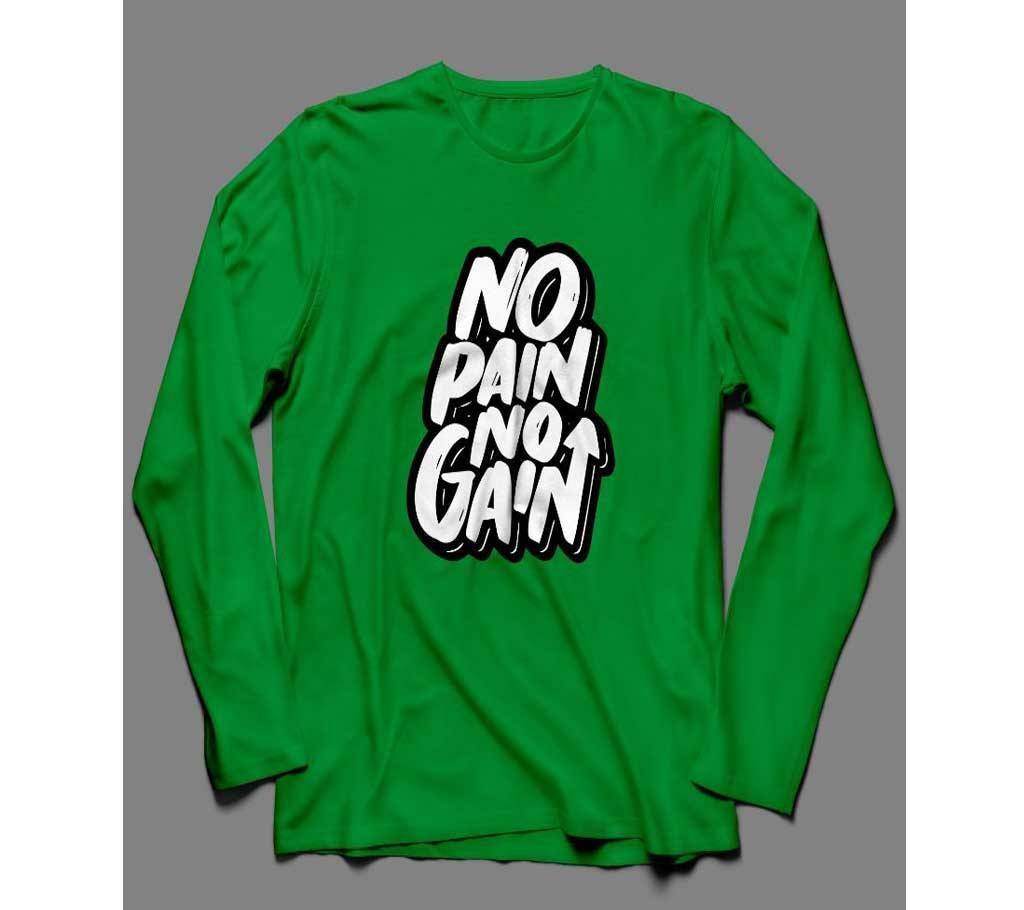 No Pain No Gain Long Sleeve Green Cotton T-shirt
