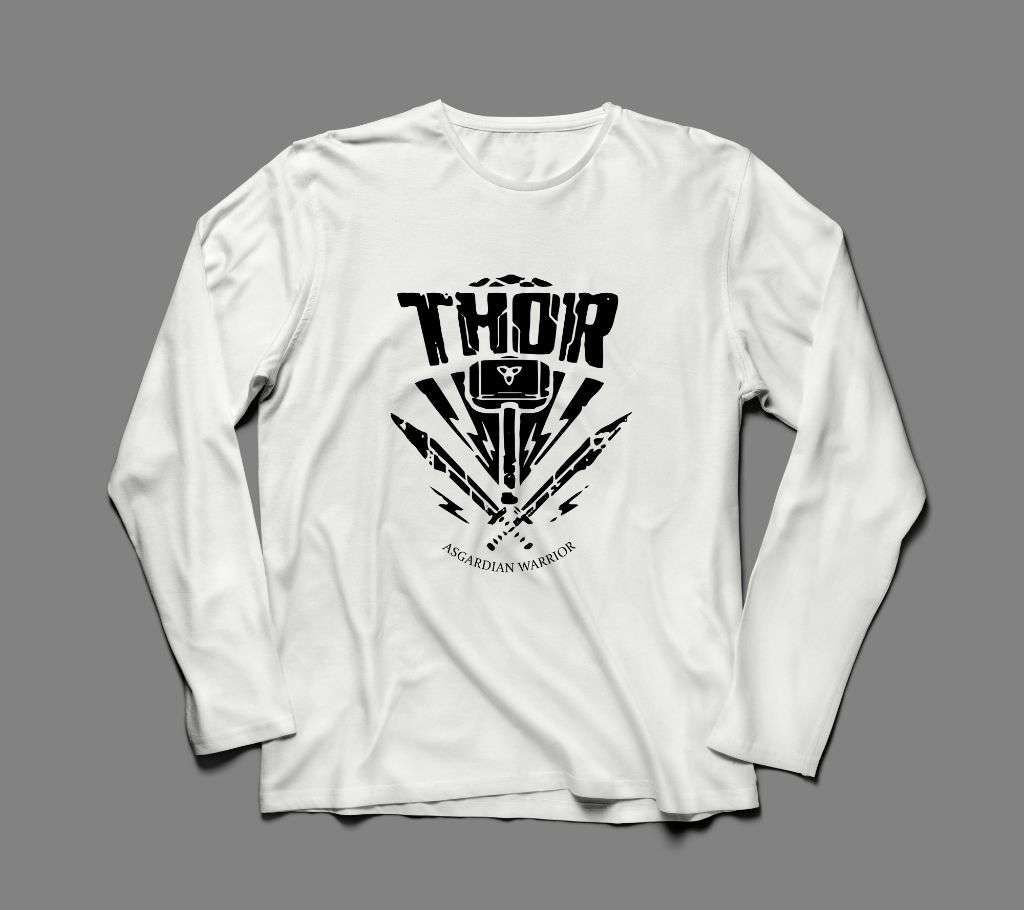 THOR LONG SLEEVE WHITE  COTTON TSHIRT FOR MEN