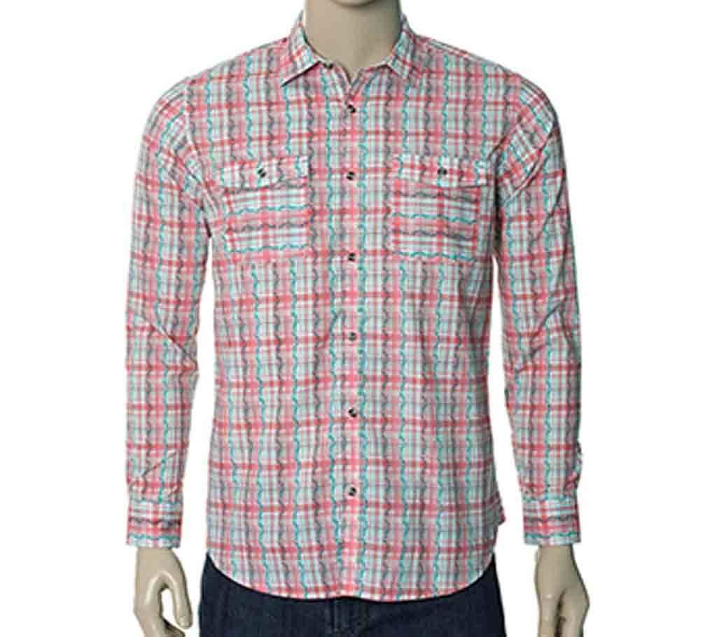 Mens Casual Shirt (THCS60) NAVY WHITE CHECK