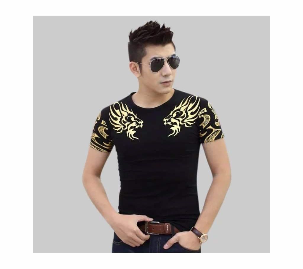 Half sleeve Cotton Printed Tshirt for men-Black