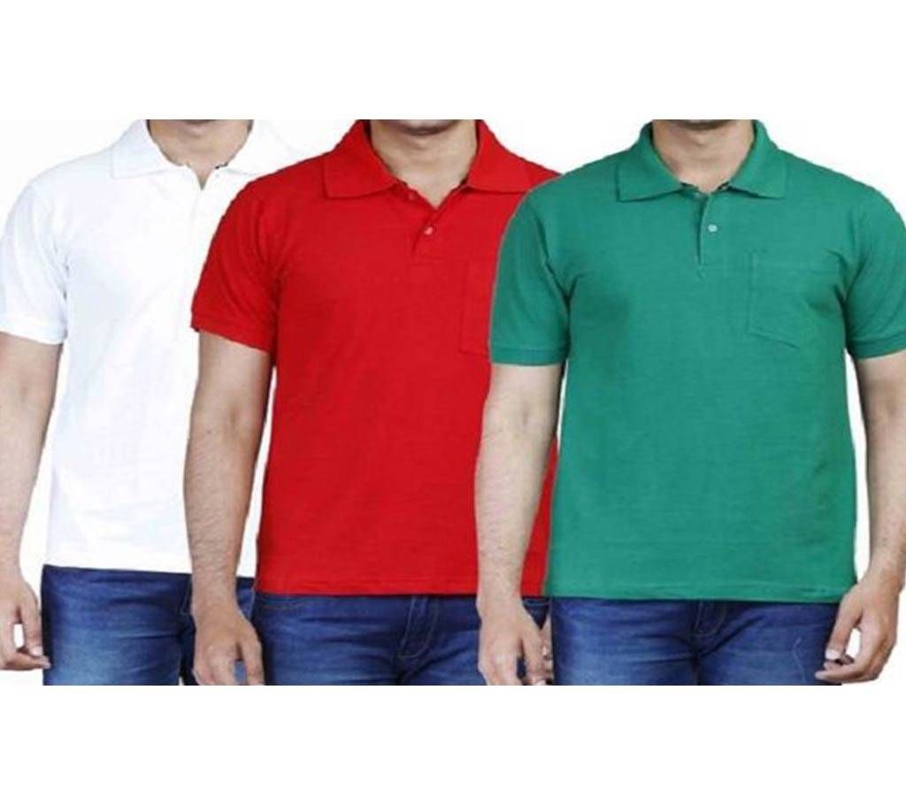 MULTICOLOR Casual Half Sleeve Polo t-Shirt For MenS Combo Pack of 3
