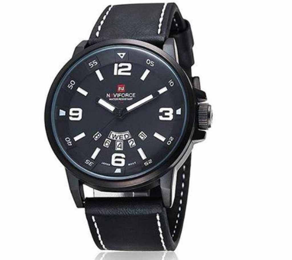 Black Leather Analog Watch 