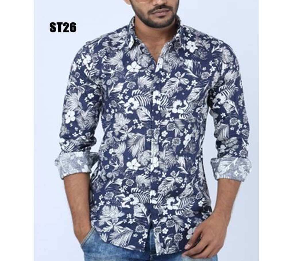 Navy Blue Full Sleeve Cotton Shirt For Men