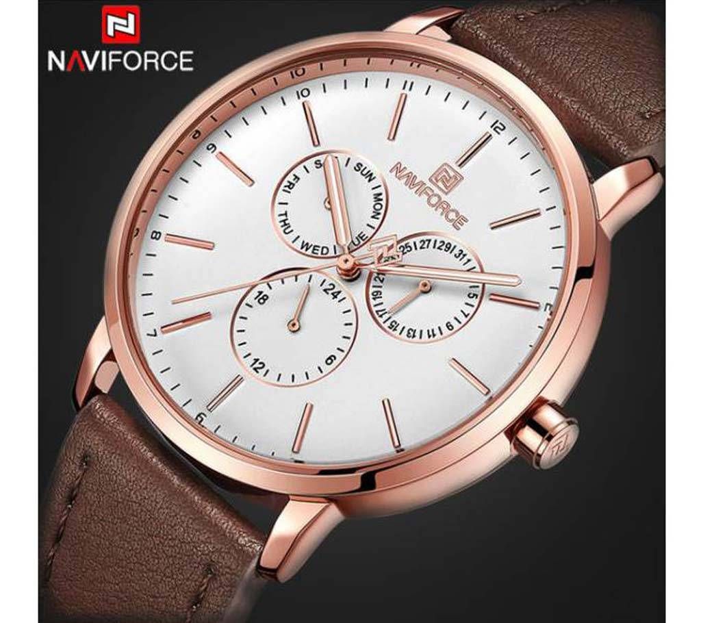 NF3001 BROWN PU LEATHER Chronometer WRIST WATCH