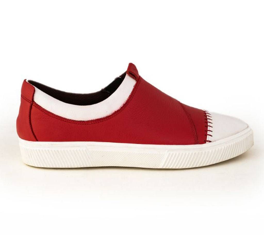 MENS SLIP ON LEATHER SNEAKERS RED/WHITE SHOE