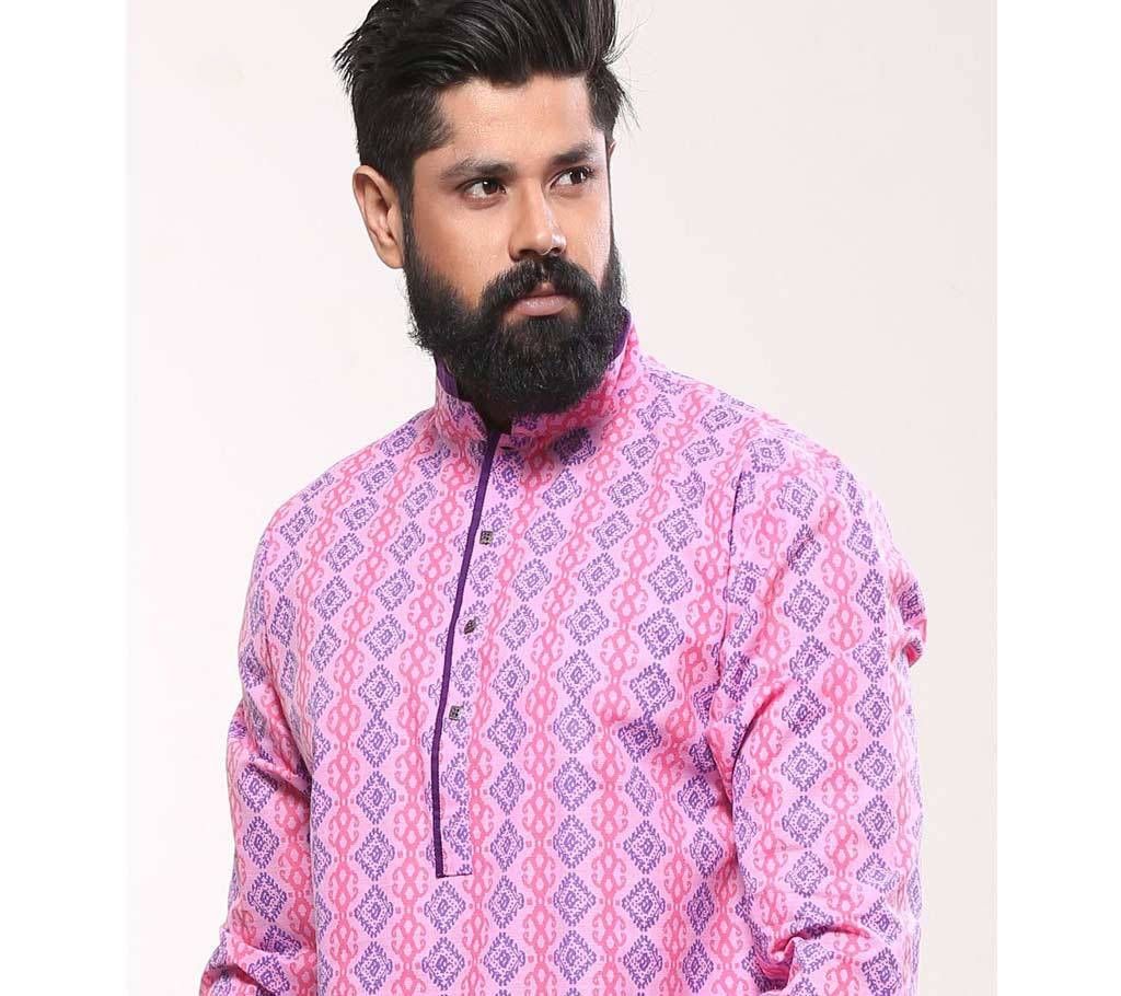 Mens Cotton Punjabi - Pink Navy Print - MPL 74(Code-SU921)