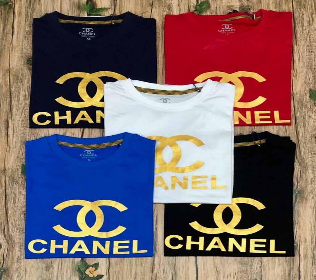 Chanel Mens Premium Short sleeve Foil Printed Tshirt 5 Colour ( Black, Blue, Red, White, Navy Blue )