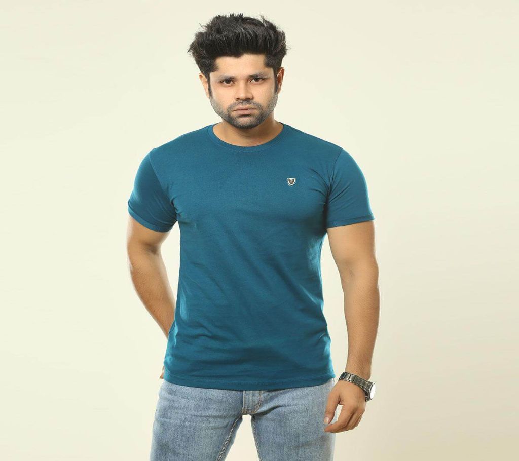 High Quality Teal Cotton T-Shirt for Men