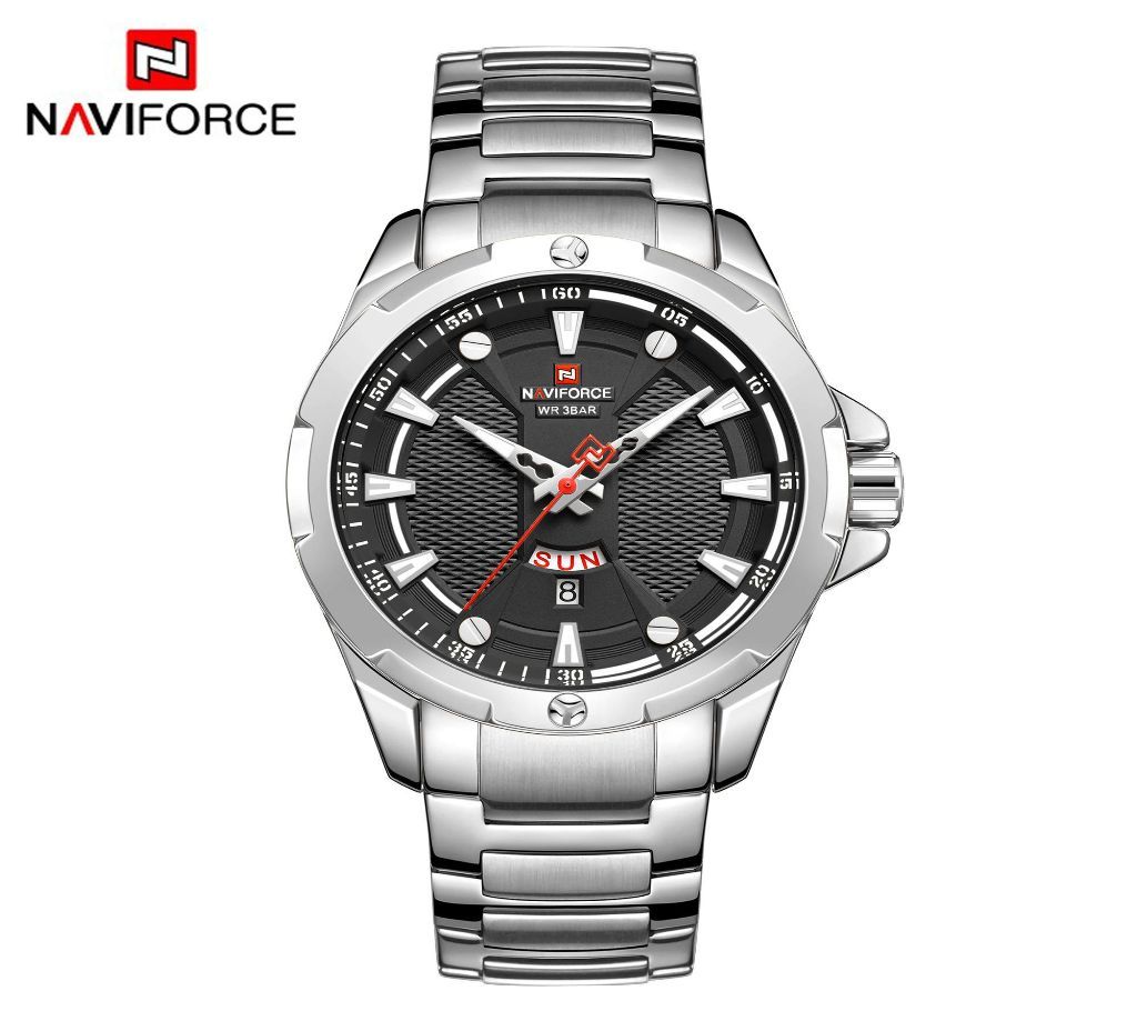 NAVIFORCE NF9161 - Silver Stainless Steel Analog Watch for Men - Black and Silver