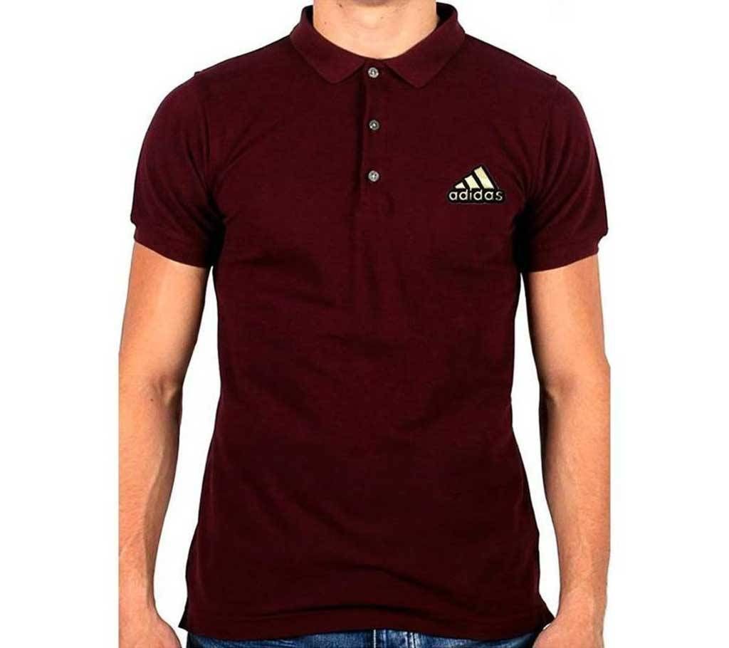 Maroon Adidas logo Cotton Short Sleeve Polo for Men-Copy