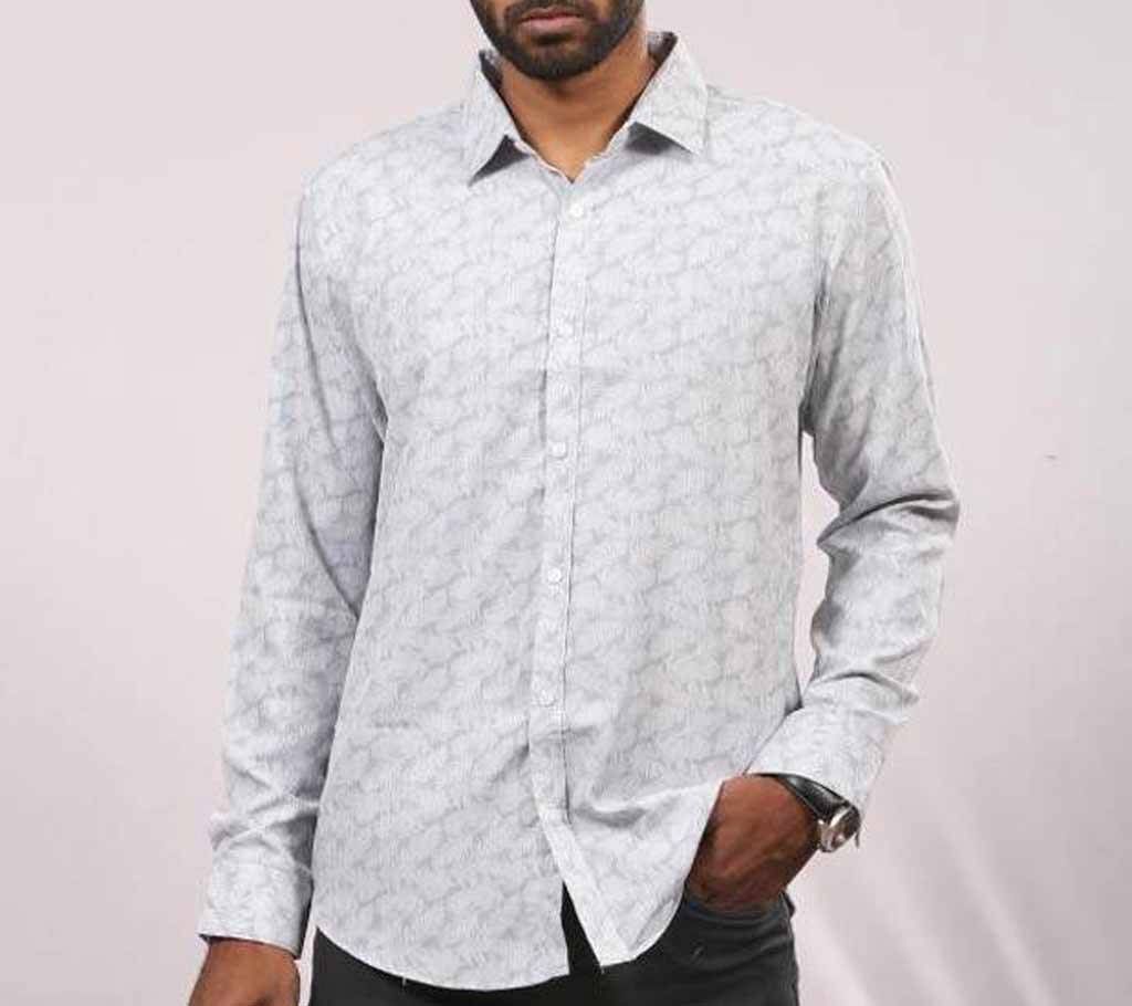 Off White Cotton Long Sleeve Casual Shirt for Men