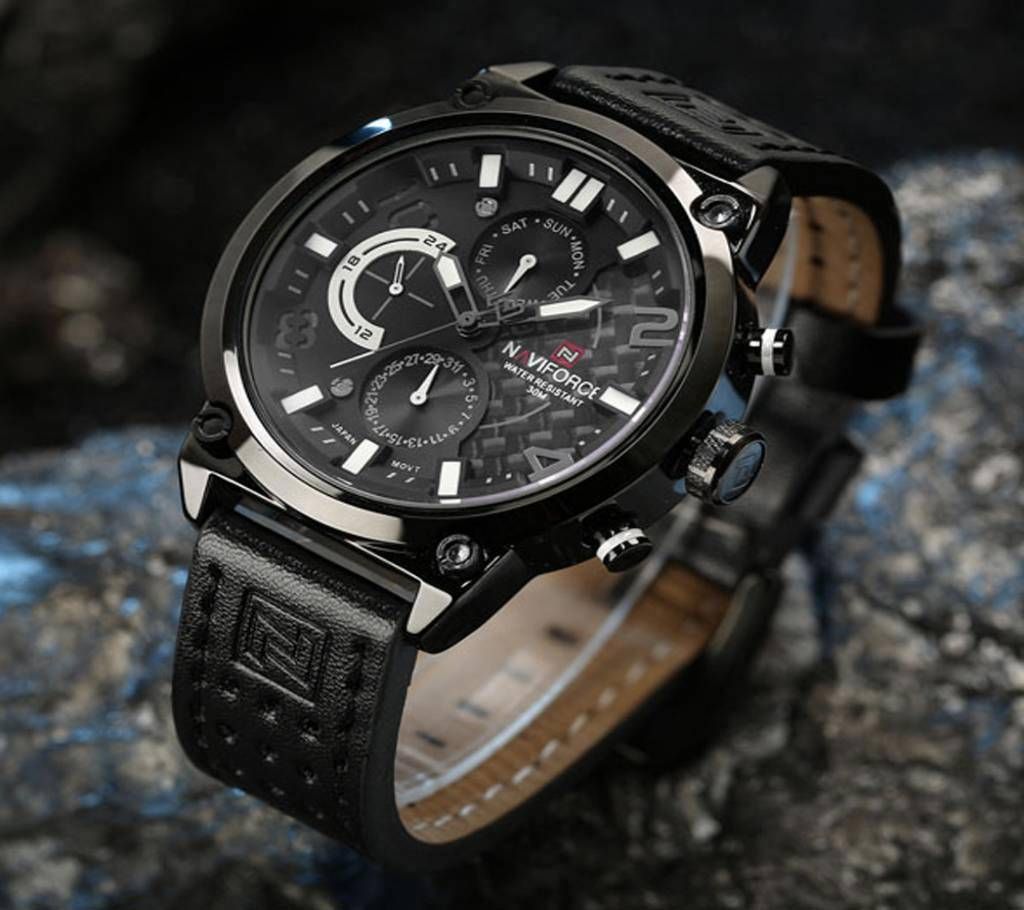 Naviforce Eid Collection NF9068  Black PU Leather Analog Watch for Men