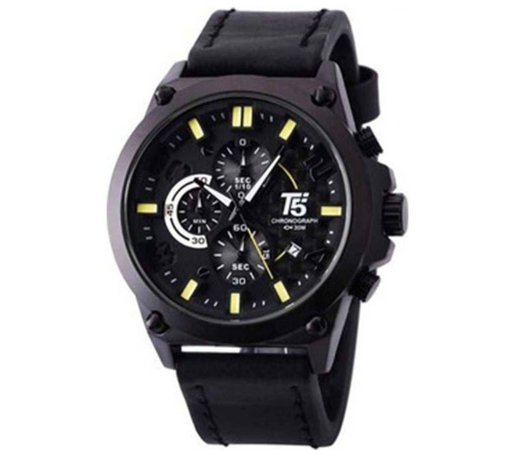 T5 H3479G-B Watch for Men, Leather Band, Chronograph - Black
