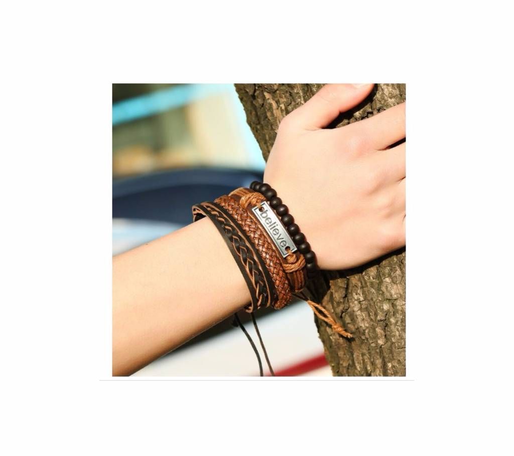 Leather 4 pcs/set Bead Bracelets