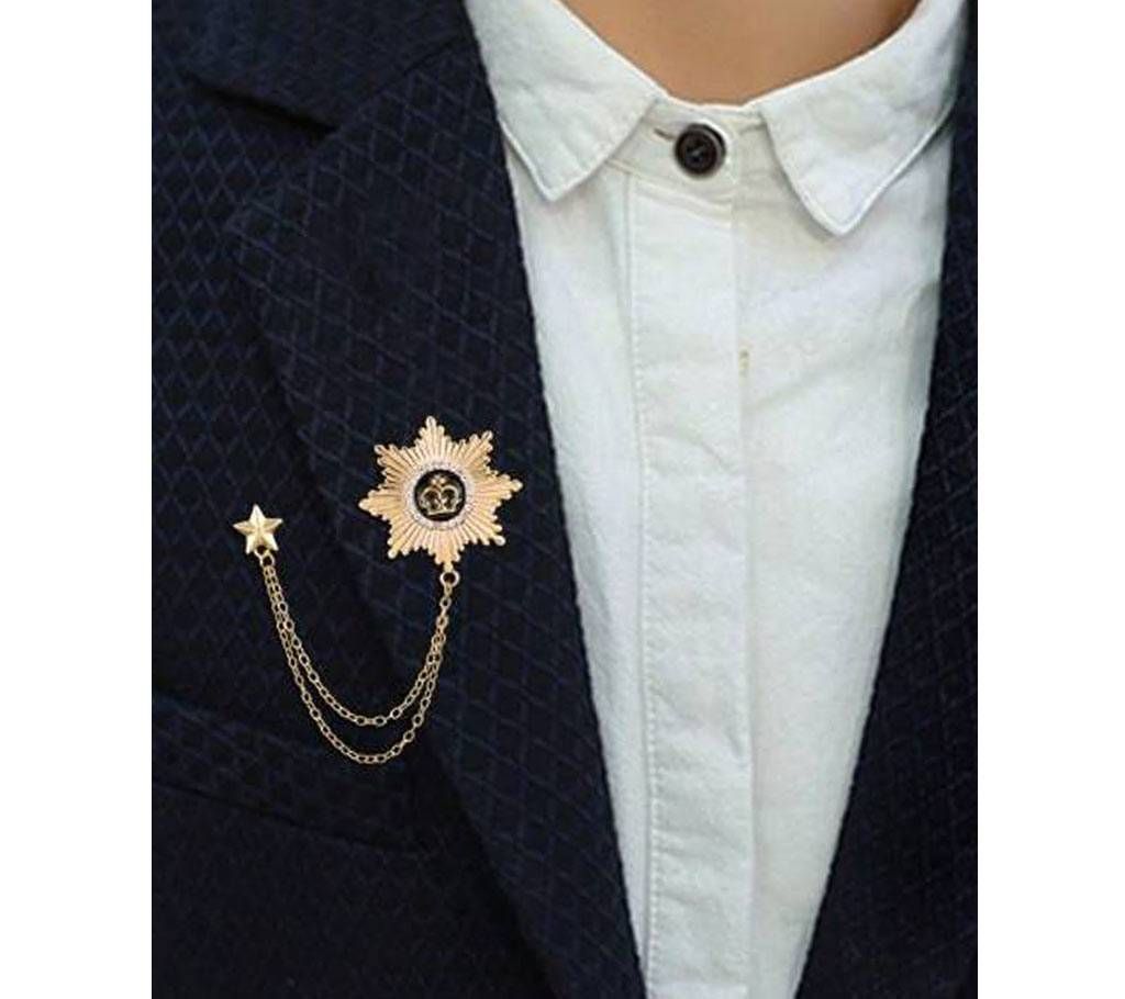 Unisex Trendy Star Crown Chains Tassel Brooch Pin