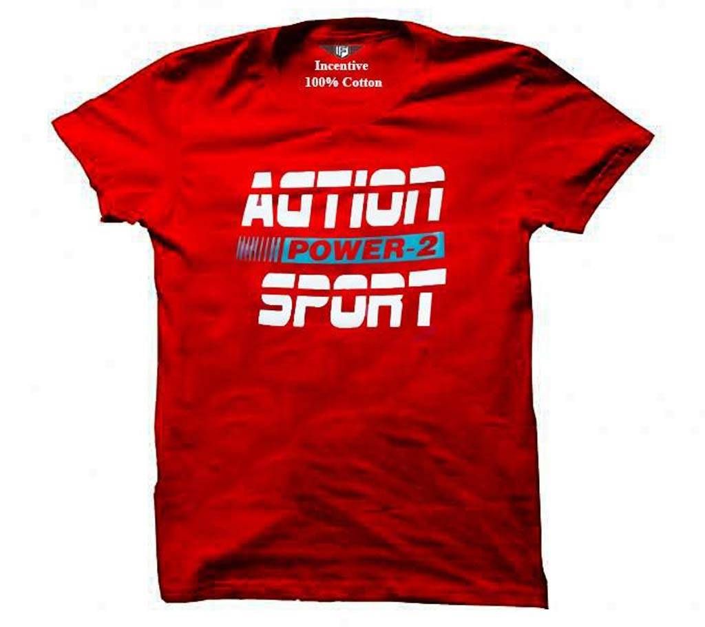 Action Power Red Menz Half Sleeve T-Shirt