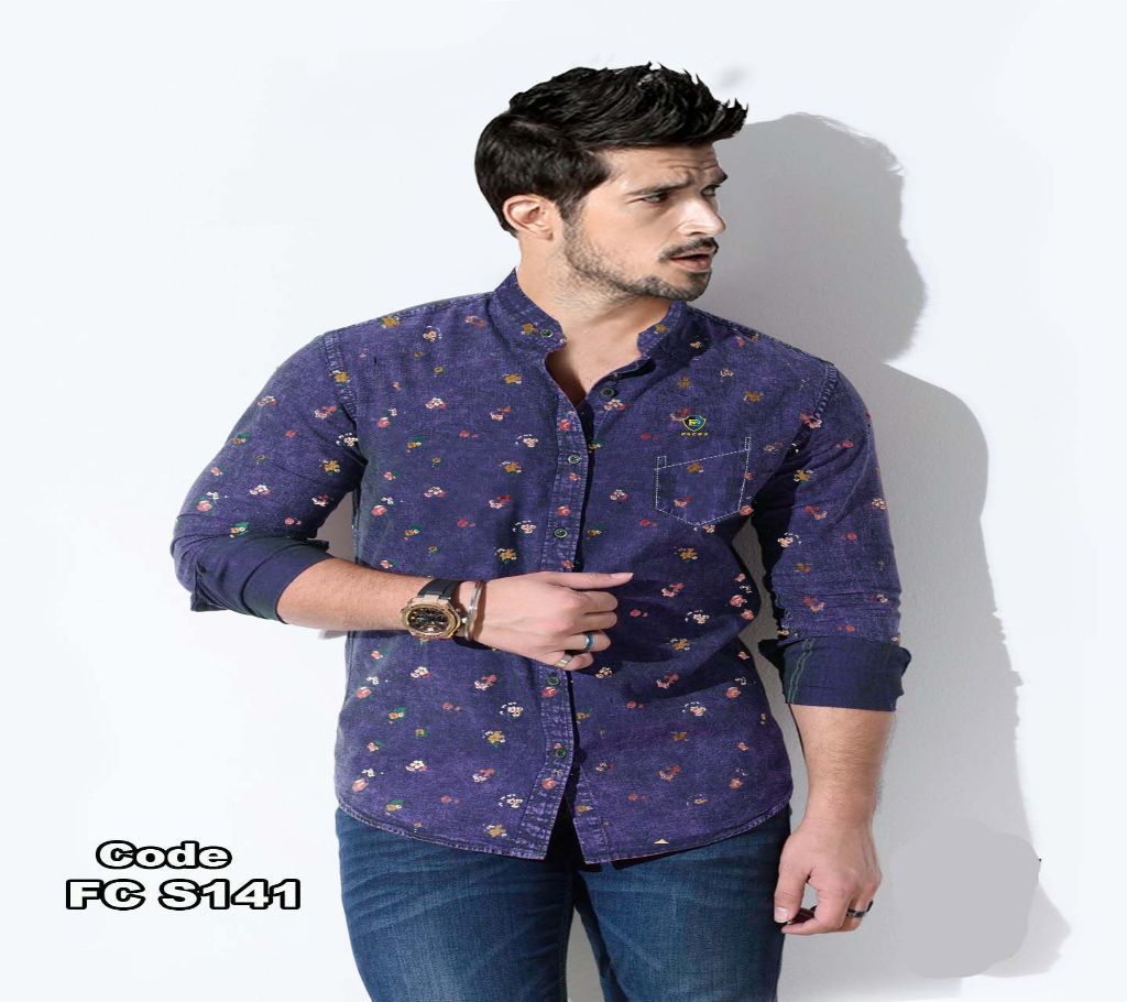 Ash Navy with Multi Design Full Sleeve Shirt for Men