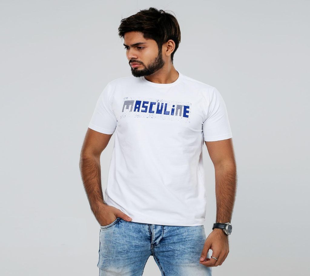 Masculine White Solid T-shirt For men