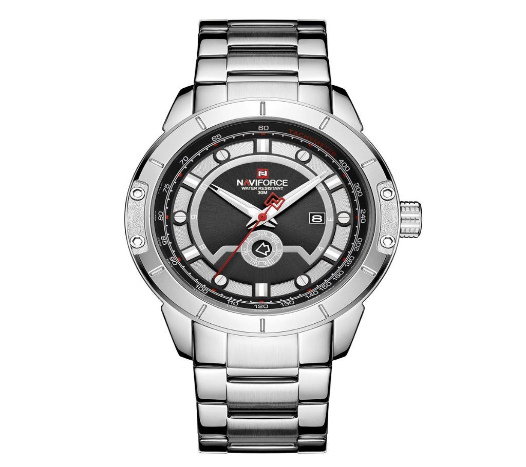 NAVIFORCE NF9166 - Silver Stainless Steel Analog Watch for Men - Black and Silver