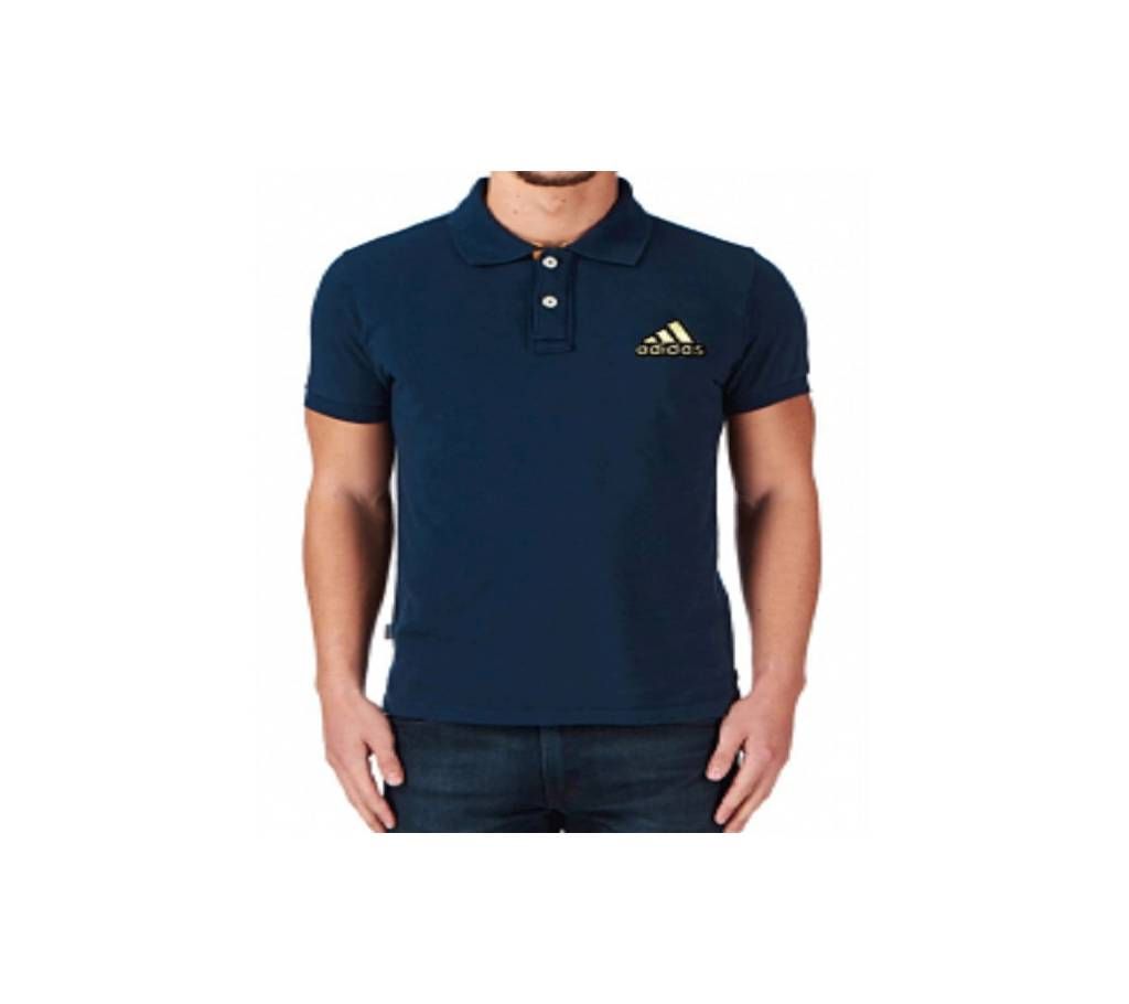 Navy Blue Adidas logo Cotton Short Sleeve Polo for Men-Copy