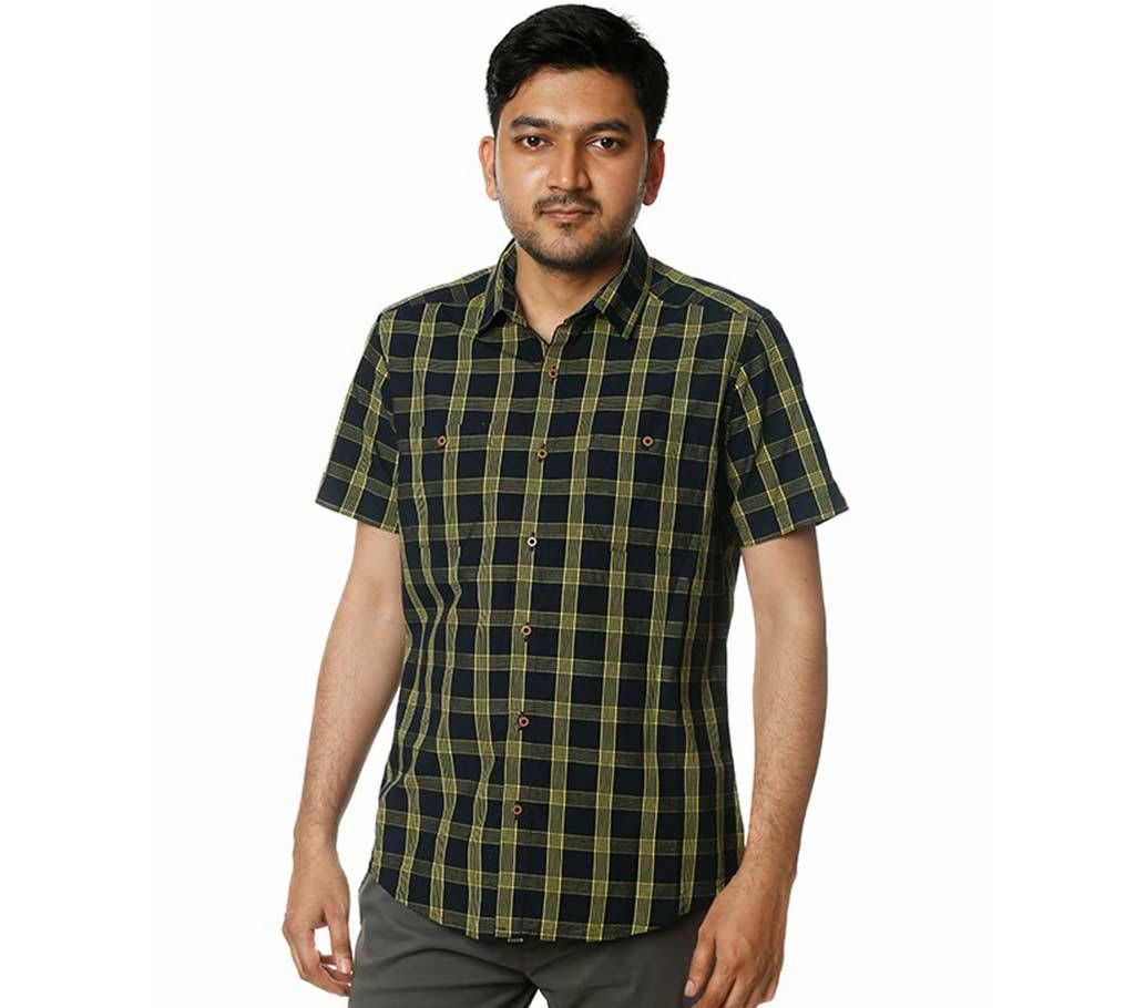Mens Casual Shirt (CSMF4) BLACK YELLOW CHECK