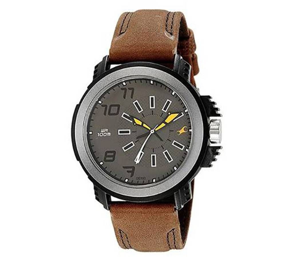 Fastrack 38015PL03 - Brown Leather Watch for Men