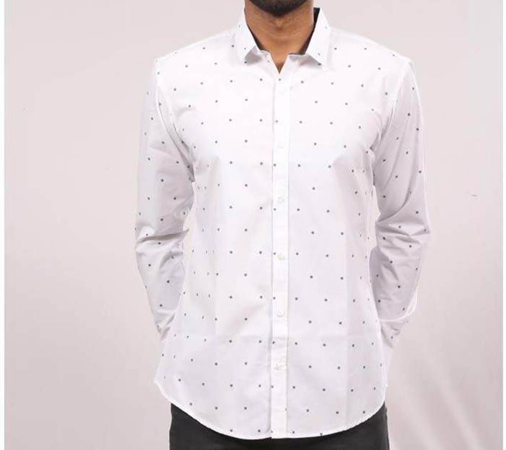 White Cotton Long Sleeve Casual Shirt for Men