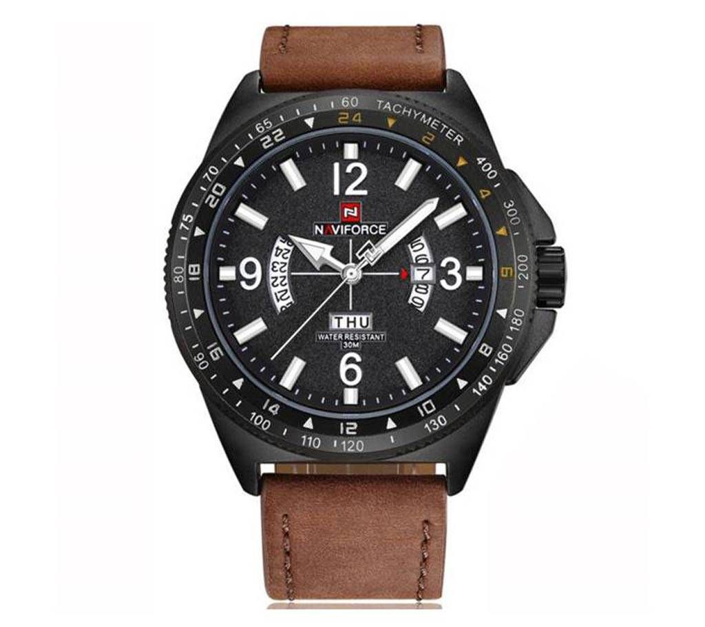 Naviforce Eid Collection NF9103  Casual Leather Watch Quartz Movement with unique week and date display - Brown & Black