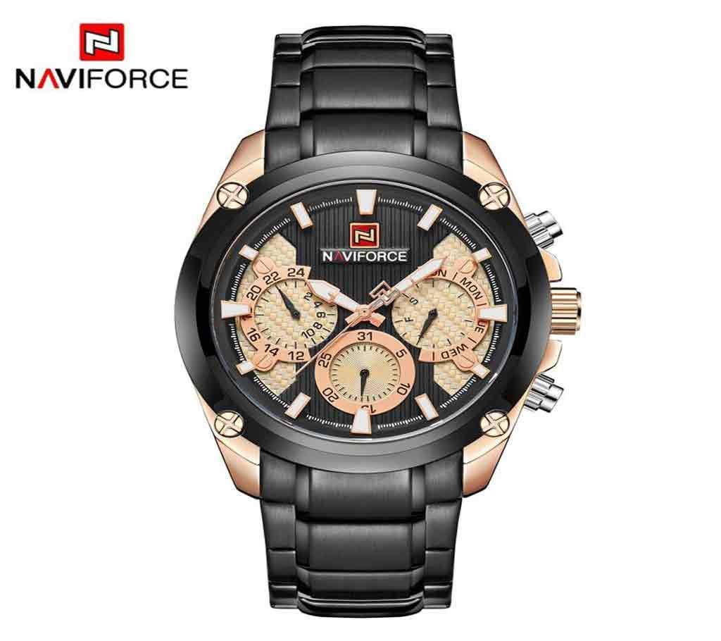 NAVIFORCE NF9113 BLACK & ROSEGOLD STAINLESS STEEL CHRONOGRAPH WATCH FOR MEN