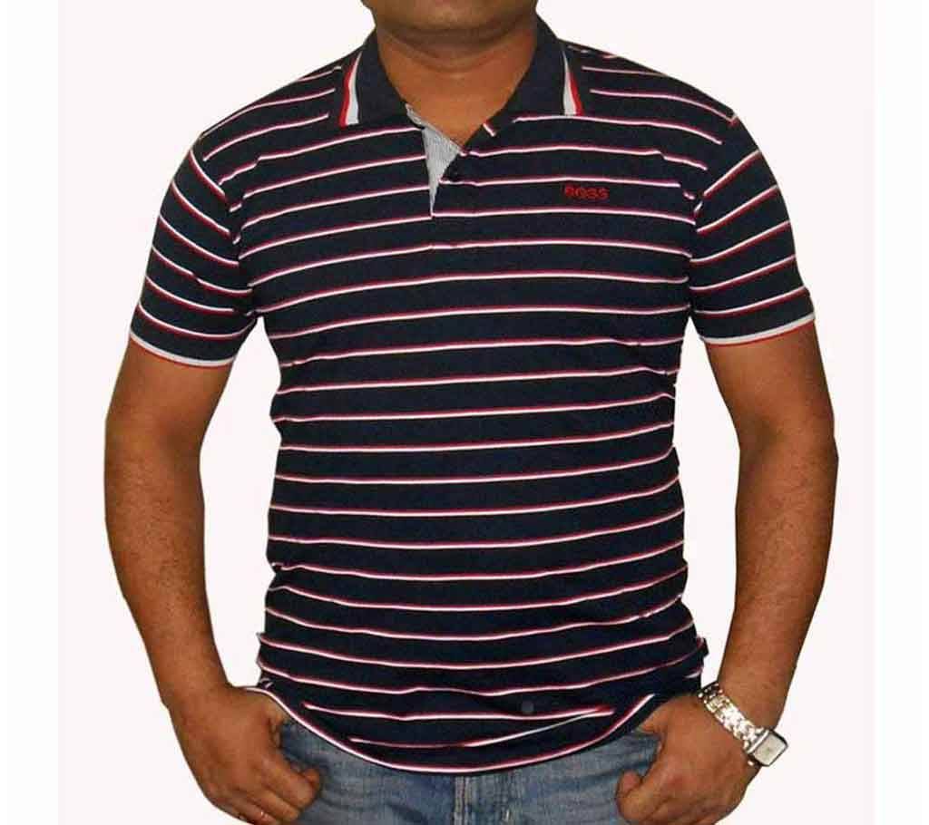 Gents Half-sleeve Striped Polo Shirt