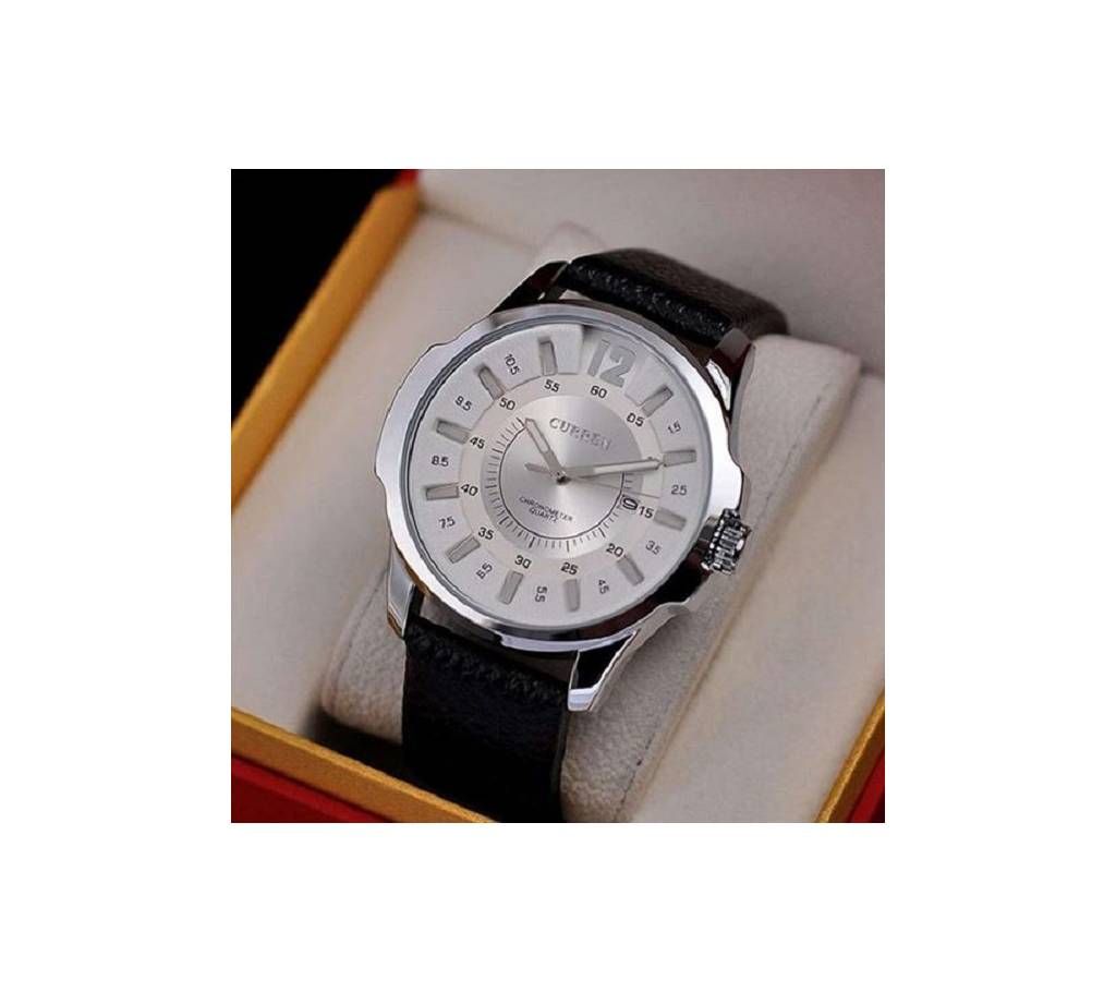 Curren W645 Leather Analog Watch For Men  Black