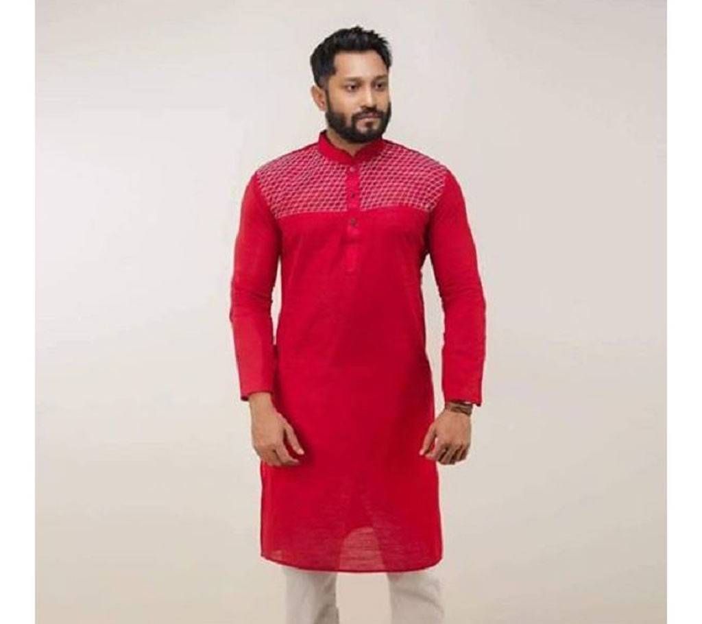 Maroon Red with White Net Design Cotton Panjabi  2