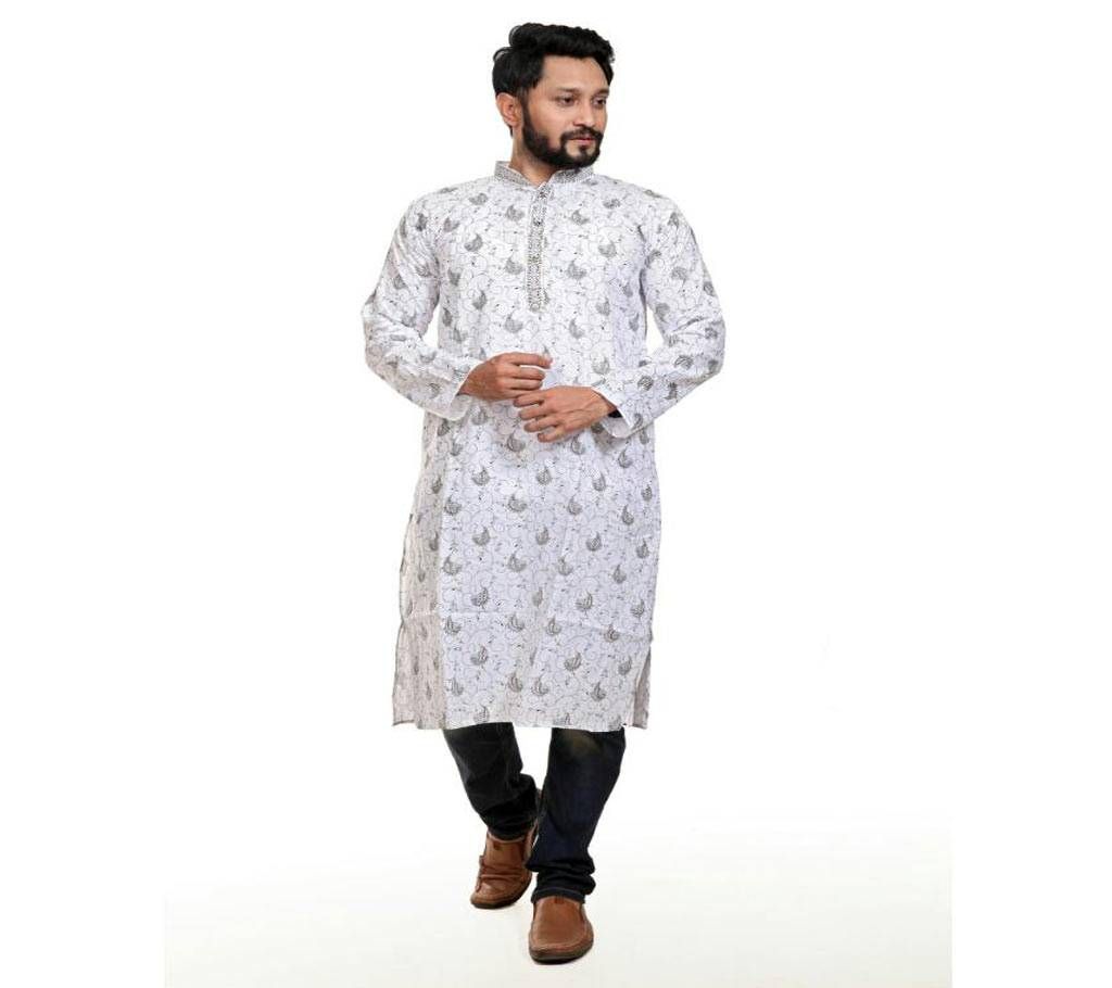 Indian cotton Panjabi for Eid White with kolki Design