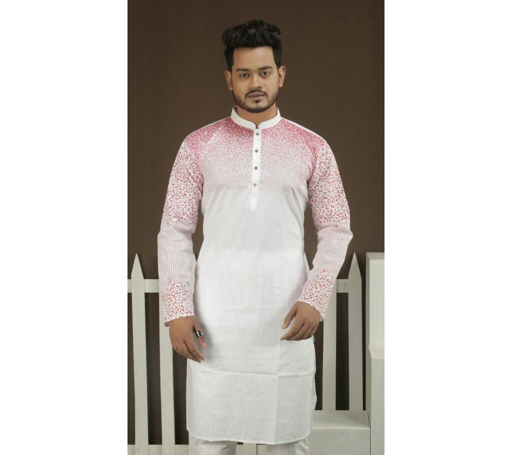 Cotton Punjabi  (white & Red leaf Shading)