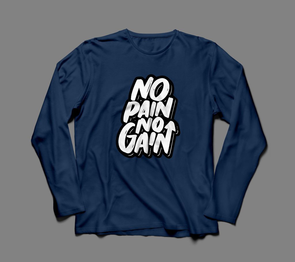 No Pain No Gain Long Sleeve Navy Cotton T-shirt