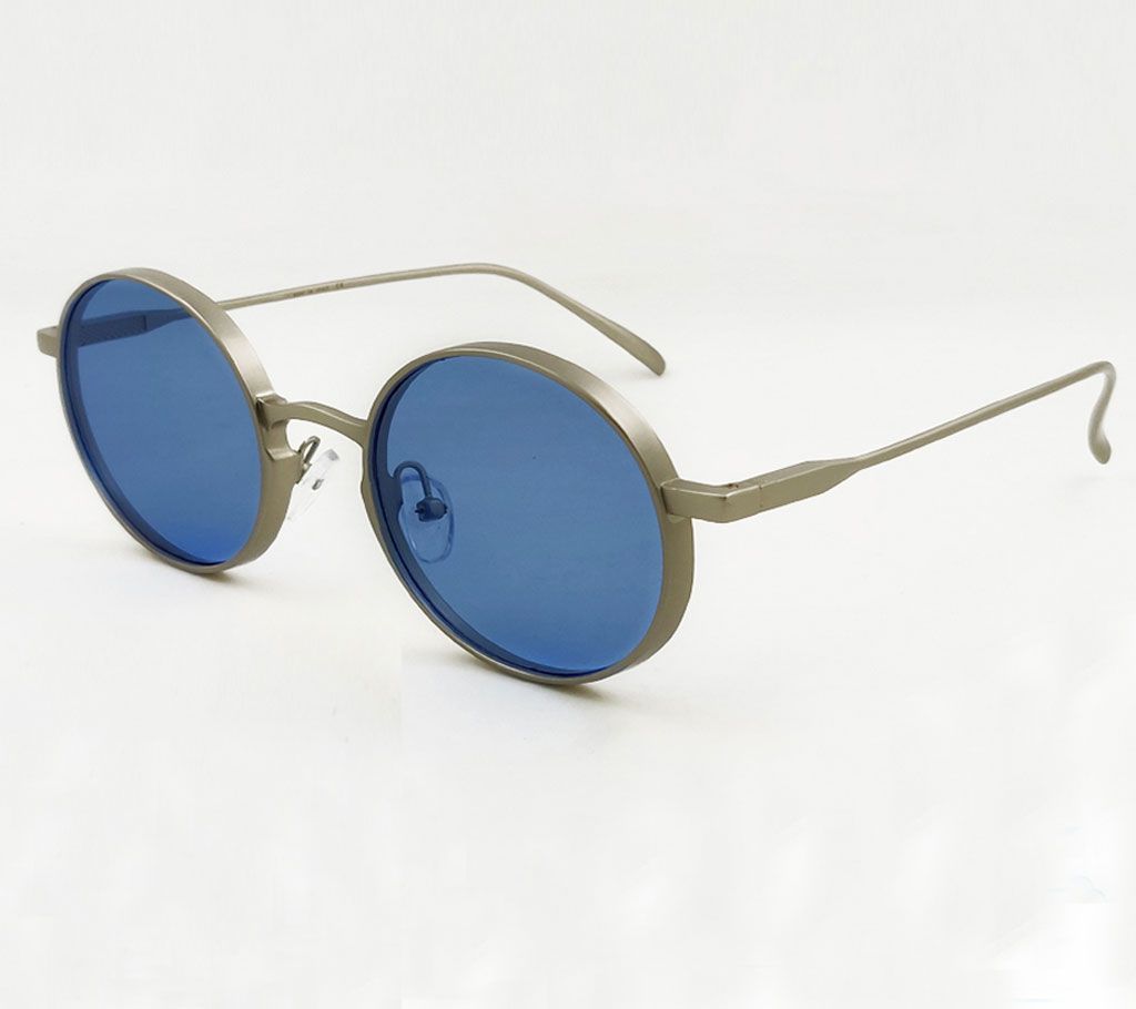 Blue Metal Round Sunglasses For Men