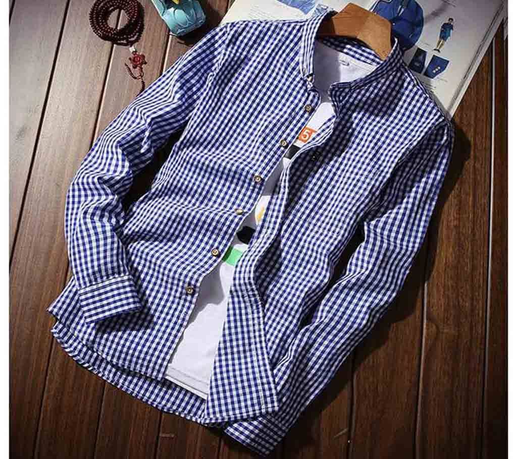Blue Cotton Casual Shirt For Men