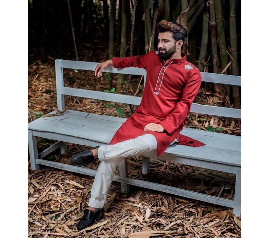 Maroon Embroidery Cotton Panjabi