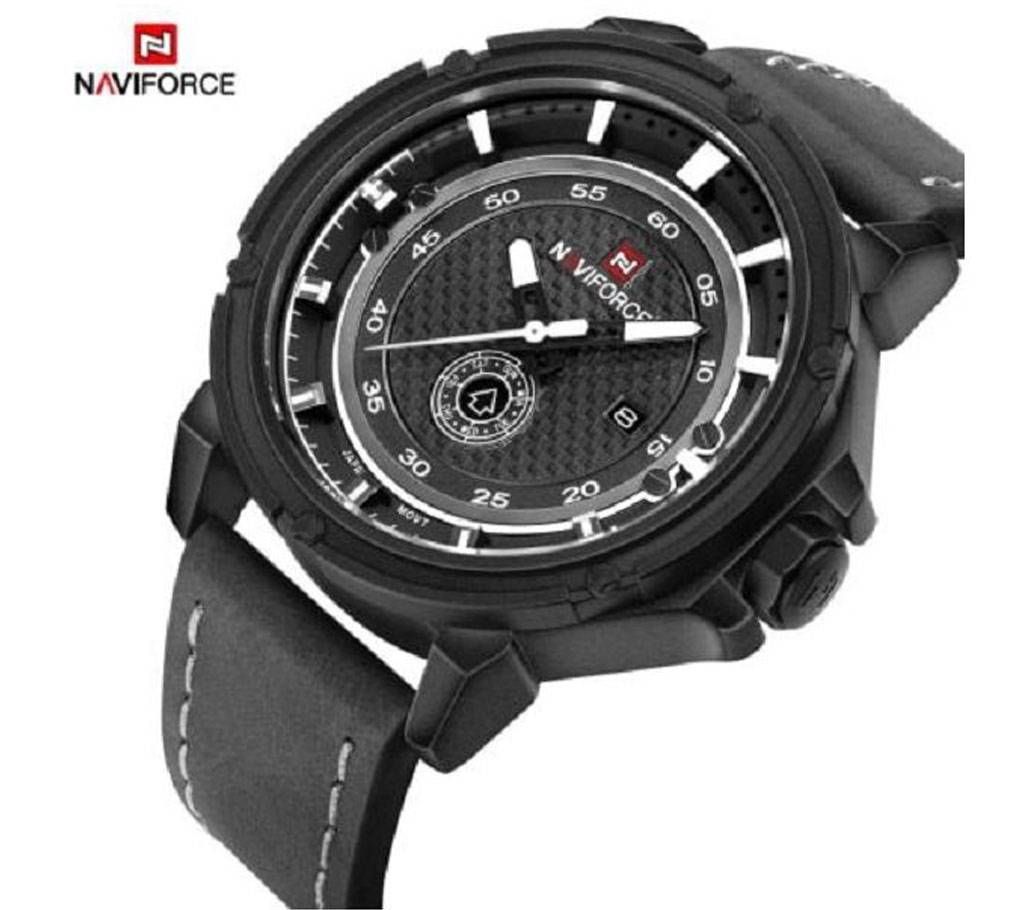 Naviforce Mens Analog Quartz Movement Leather Watch (NF9083 BWB)