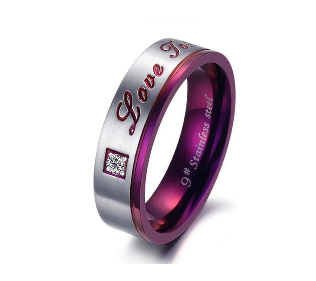 Mens "Love Token" Stainless Steel Love Promise Ring Engagement Wedding Bands Purple