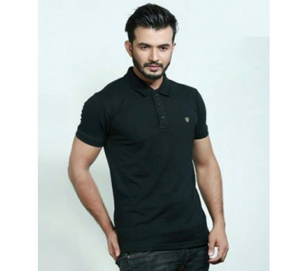 Black Solid Color Casual Design Half Sleeve Polo Shirt for Men
