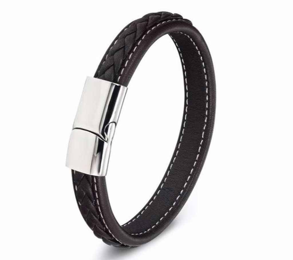 Magnetic Buckle Genuine Leather Braid Charm Bracelet